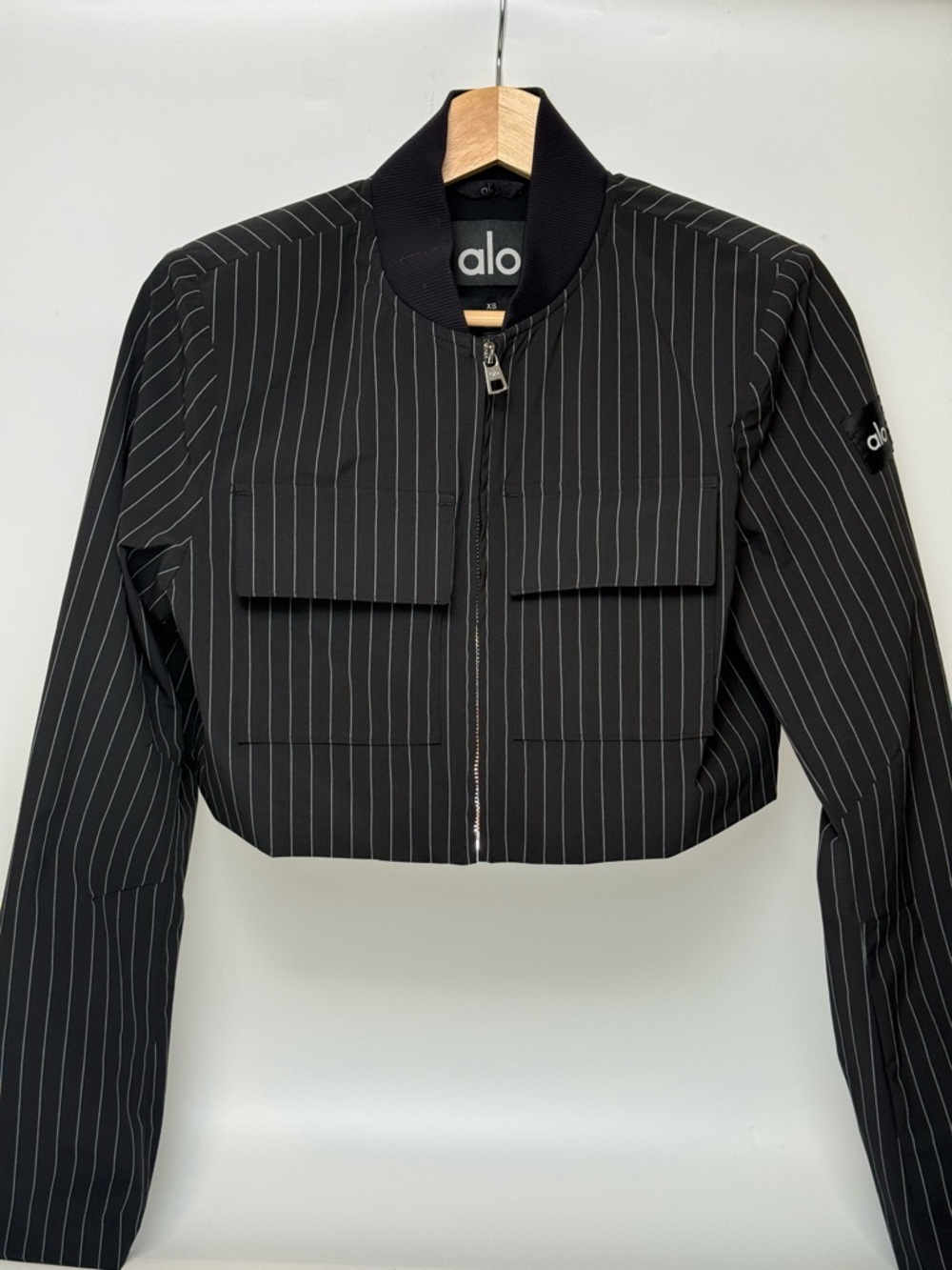 Alo Cropped Pinstripe Main Character Full Zip Jacket - Picture 3 of 5